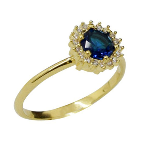 AB1781 anel mini cristal azul redondo com zirconias na lateral joia folheada ouro 18k marca bruna semijoias loja brilho folheados