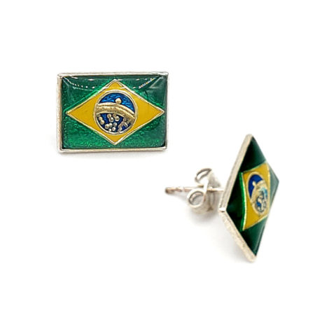 120636 brinco formato bandeira do brasil com aplicacao de resina nas cores da bandeira metal prateado marca rommanel loja brilho folheados