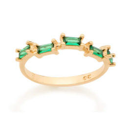 512729 anel folheado a ouro com zircônias retangulares verdes joia rommanel colecao gratidao loja brilho folheados
