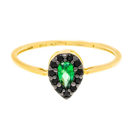 512751 anel skinny ring no formato de gota com cristal verde e zirconias pretas joia folheada a ouro joia rommanel colecao gratidao loja brilho folheados 1
