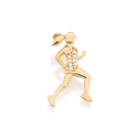 541724 Pingente no formato de mulher praticando corrida com zircônias joia folheada ouro marca rommanel loja brilho folheados
