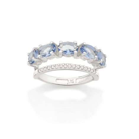 110841 anel duplo aro cravejado com zirconias aro composto de cristais ovais azuis marca rommanel loja revendedora brilho folheados 1