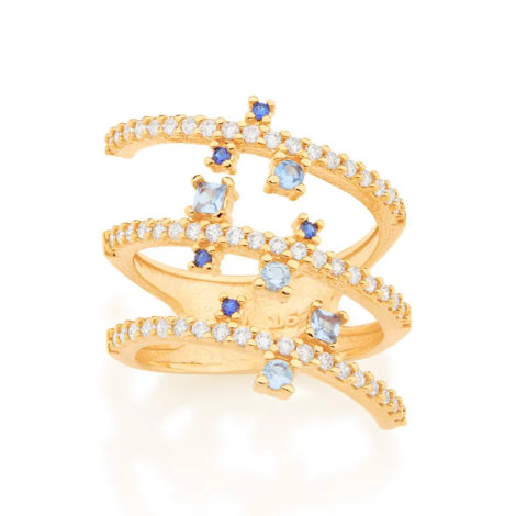 512835 anel espiral dourado cravejado com zirconias brancas e azuis curacao blue marca rommanel loja revendedora brilho folheados