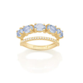 512837 anel dourado duplo aro cravejado com zirconias aro composto de cristais ovais azuis marca rommanel loja revendedora brilho folheados 1