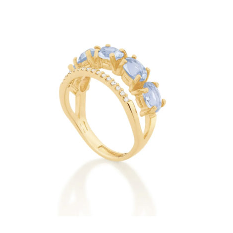 512837 anel dourado duplo aro cravejado com zirconias aro composto de cristais ovais azuis marca rommanel loja revendedora brilho folheados 3