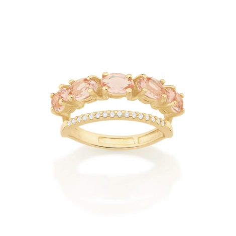 512837 anel dourado duplo aro cravejado com zirconias aro composto de cristais ovais rosa marca rommanel loja revendedora brilho folheados 1
