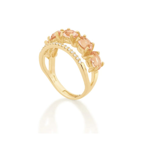 512837 anel dourado duplo aro cravejado com zirconias aro composto de cristais ovais rosa marca rommanel loja revendedora brilho folheados 3