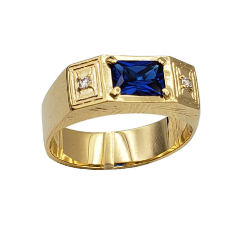 AB1338 anel formatura masculino com cristal retangular azul escuro e 2 pedras de zirconia branca brilhante em cada lado marca bruna semijoias loja brilho folheados 1