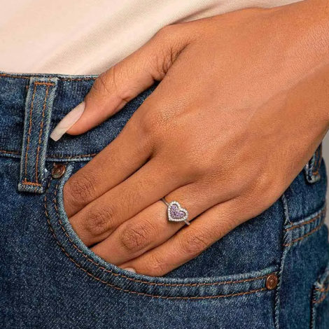110862 anel prateado coracao solitario cravejado com zirconias coloridas marca rommanel loja revendedora brilho folheados foto modelo 1
