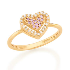 512901 anel dourado coracao solitario cravejado com zirconias coloridas marca rommanel loja revendedora brilho folheados 2