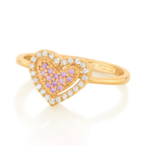 512901 anel dourado coracao solitario cravejado com zirconias coloridas marca rommanel loja revendedora brilho folheados 3