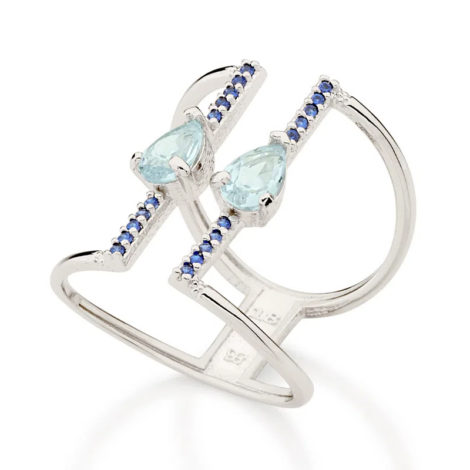110858 anel aro duplo ajustável composto por 20 zircônias e 2 cristais gota azul marca rommanel loja revendedora brilho folheados 2