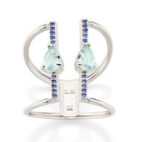 110858 anel aro duplo ajustável composto por 20 zircônias e 2 cristais gota azul marca rommanel loja revendedora brilho folheados