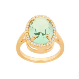 512914 anel dourado cristal oval verde solitario grande com zirconias colecao para elas rommanel loja brilho folheados