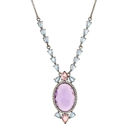 430045 gargantilha cristais gotas rosa e azuis com cristal lilas oval grande no centro colecao cores da vida marca rommanel loja revendedora brilho folheados