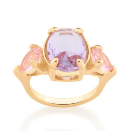 512874 anel com 2 cristais gotas rosa e 1 cristal oval no centro lilas colecao cores da vida marca rommanel loja revendedora brilho folheados