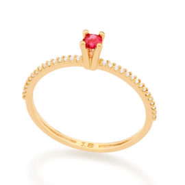 512902 anel solitario aro cravejado de zirconias com zirconia rosa colecao cores da vida marca rommanel loja revendedora brilho folheados