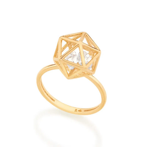 512904 anel dourado aro fino com peca geometrica com 2 zirconias brancas brilhantes colecao cores da vida rommanel loja brilho folheados