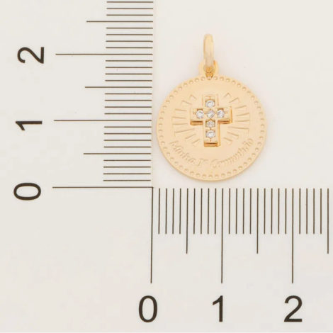 542256 pingente medalha minha primeira comunhao cruz cravejada com zirconia colecao cores da vida rommanel loja brilho folheados 2 1