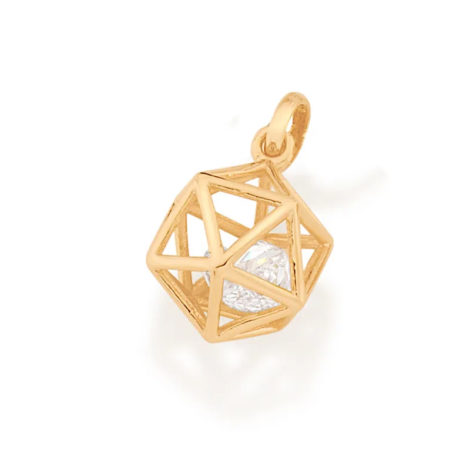 542269 pingente dourado formato geometrico icosaedro 2 zirconias brancas brilhantes colecao cores da vida rommanel loja brilho folheados