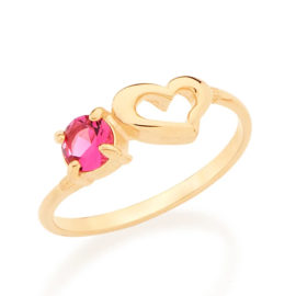 512547 anel delicado coracao vazado com cristal rosa do lado marca rommanel loja revendedora brilho folheados