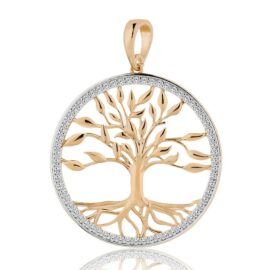 Foto fundo branco do pingente árvore da vida com zircônias folheado a ouro, da marca Sabrina Joias revendido pela Brilho Folheados. Código 1800852