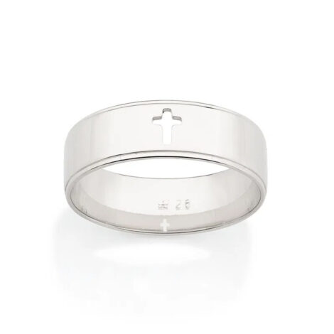 Foto de fundo branco do anel masculino cruz prateado, antialérgico da marca Rommanel. Código 313231