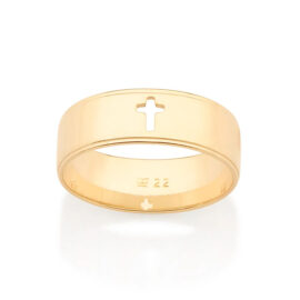 Foto de fundo branco do anel masculino cruz dourado, antialérgico da marca Rommanel. Código 513231