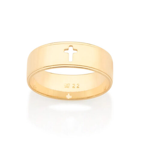 Foto de fundo branco do anel masculino cruz dourado, antialérgico da marca Rommanel. Código 513231