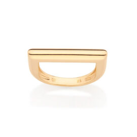 Foto fundo branco do anel abaulado formato reto em cima Rommanel folheado a ouro e antialérgico da marca Rommanel. Código 513317