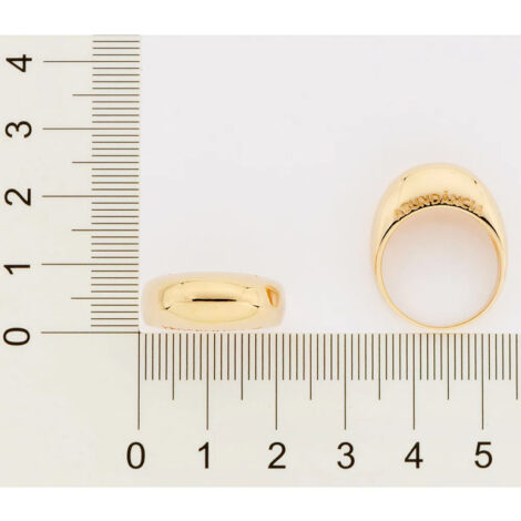 Foto com imagem de régua medindo anel abaulado com escrita da Rommanel revendido pela loja Brilho folheados. Código 513318