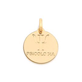 Foto de fundo branco do pingente profissão Psicologia banhado a ouro, cor dourado, da marca Rommanel revendido pela loja Brilho Folheados. Código 542274